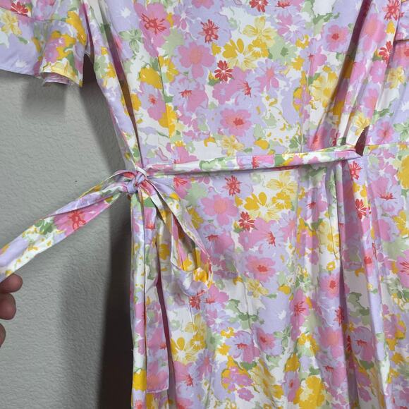 Vero Moda Medium Henna Wrap Frill Mini Dress Birch Pink Floral Tie Waist V Neck - Picture 4 of 10